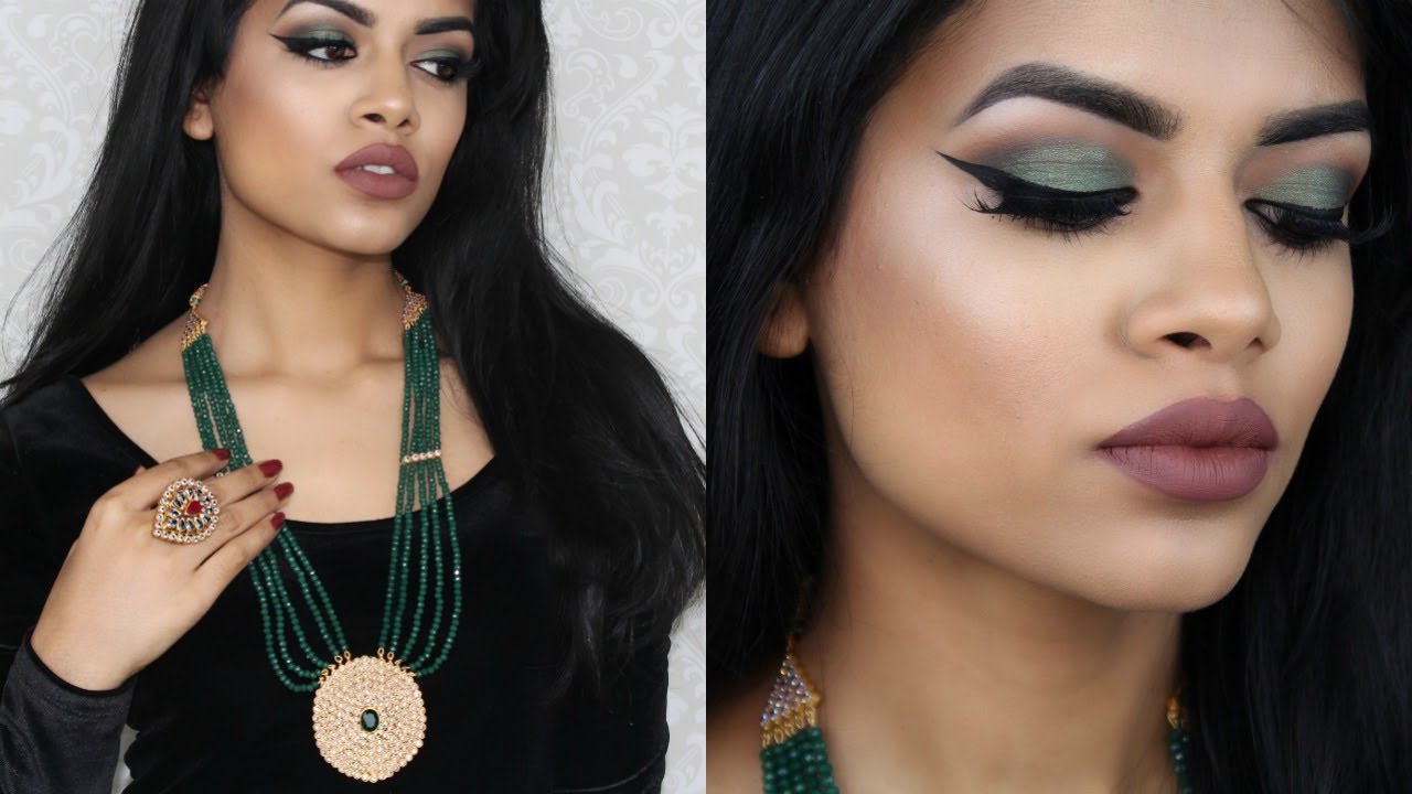 Desi Wedding Guest Makeup: Emerald Eyes and Brown Lips