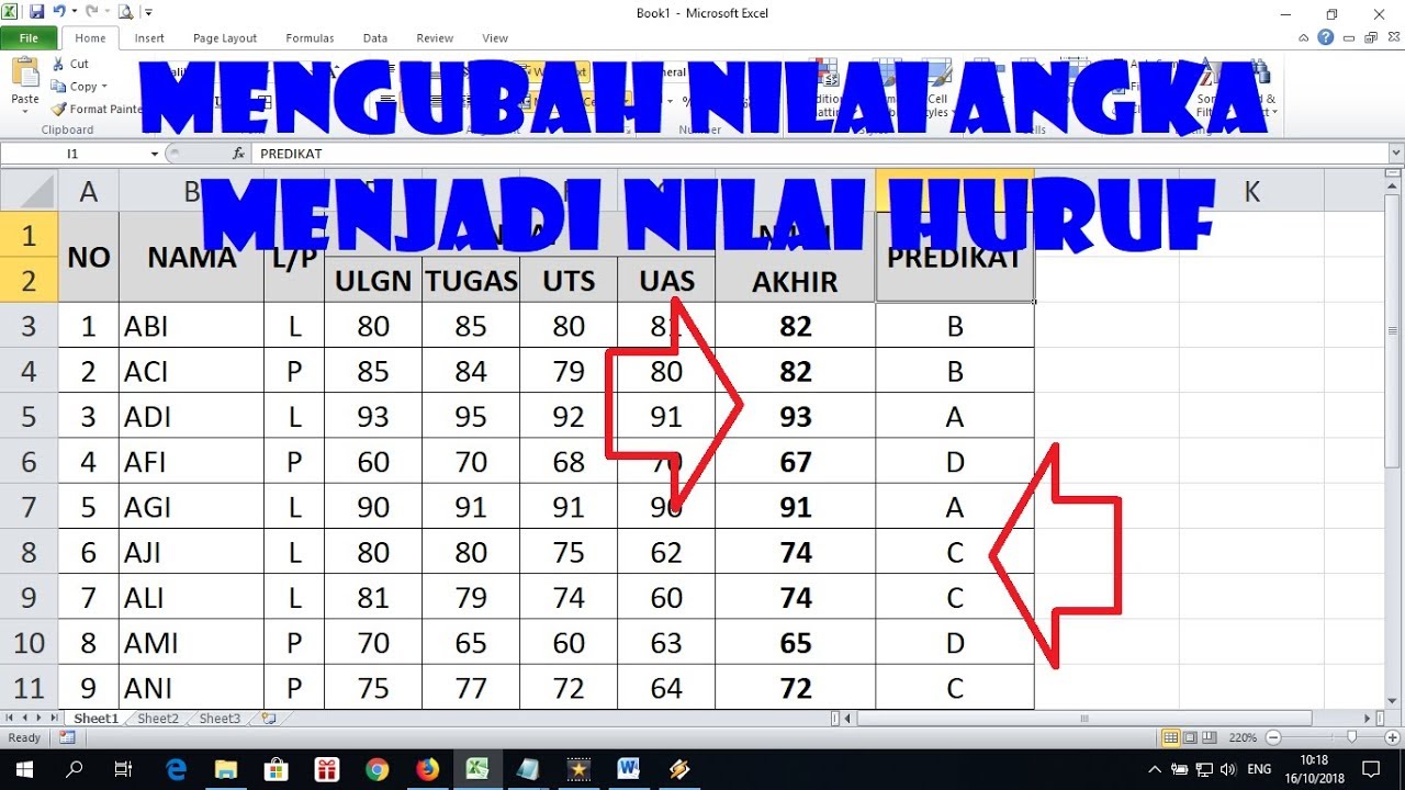 Mengubah Nilai Angka Menjadi Huruf Dalam Penulisan Nilai Raport – excel