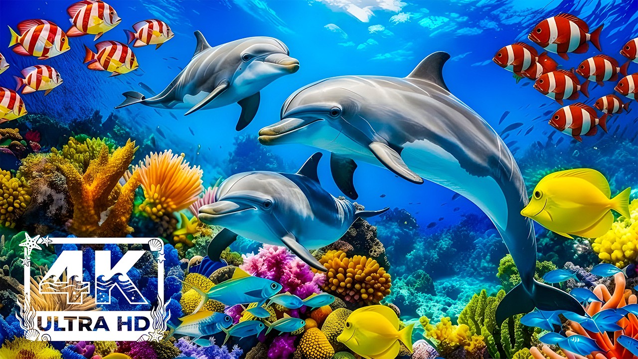 Природа глубоководных районов 4K | Кристально чистая океанская жизнь и рыбы | Фоновая музыка