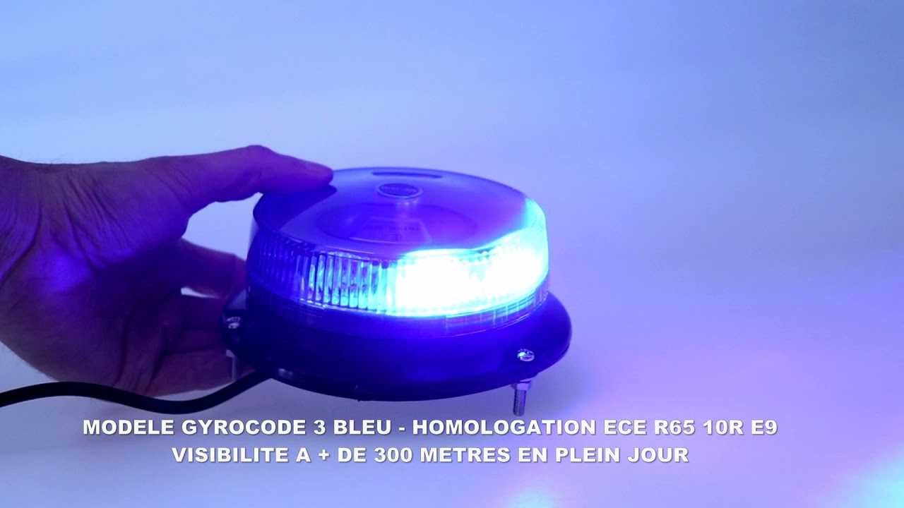 Gyrophare led bleu 27W ISO 3 points GYROCODE3® E9-Classe1 12V/24V 