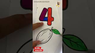 Easy Number 4 and Fruit Coloring 🌟 #coloringforkids #drawing #colorfulletters #colors #abcs #shorts