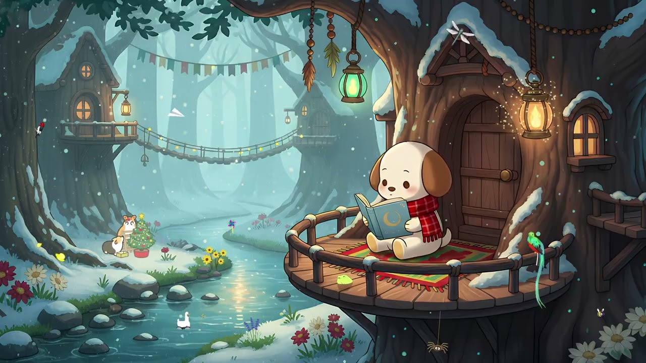 Peaceful Treehouse Escape 🏡 Chill Fluffy Lofi Music ✨ to Unwind & Sleep in a Winter Wonderland