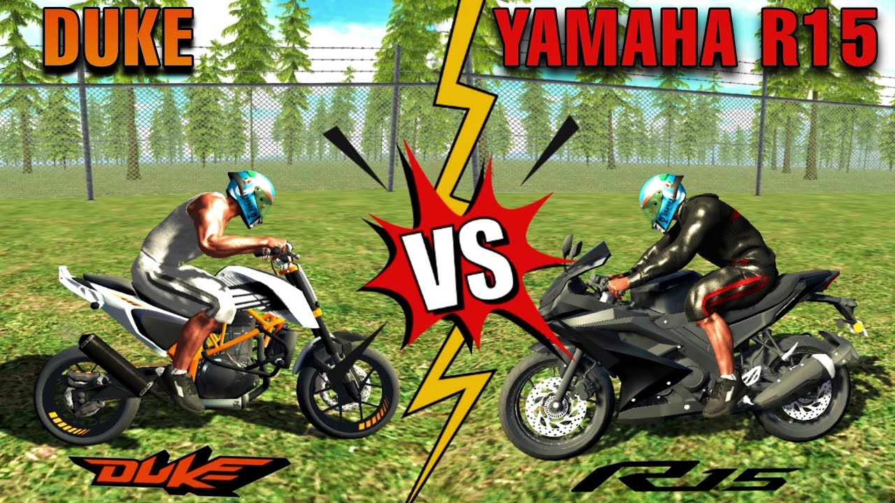 YAMAHA R15 VS MODIFIED DUKE ||INDIAN BIKES DRIVING 3D - YouTube