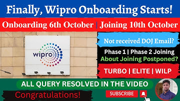 Wipro latest onboarding update | Onboarding 6th Oct | Joining 10th Oct | Elite, Turbo, Wilp