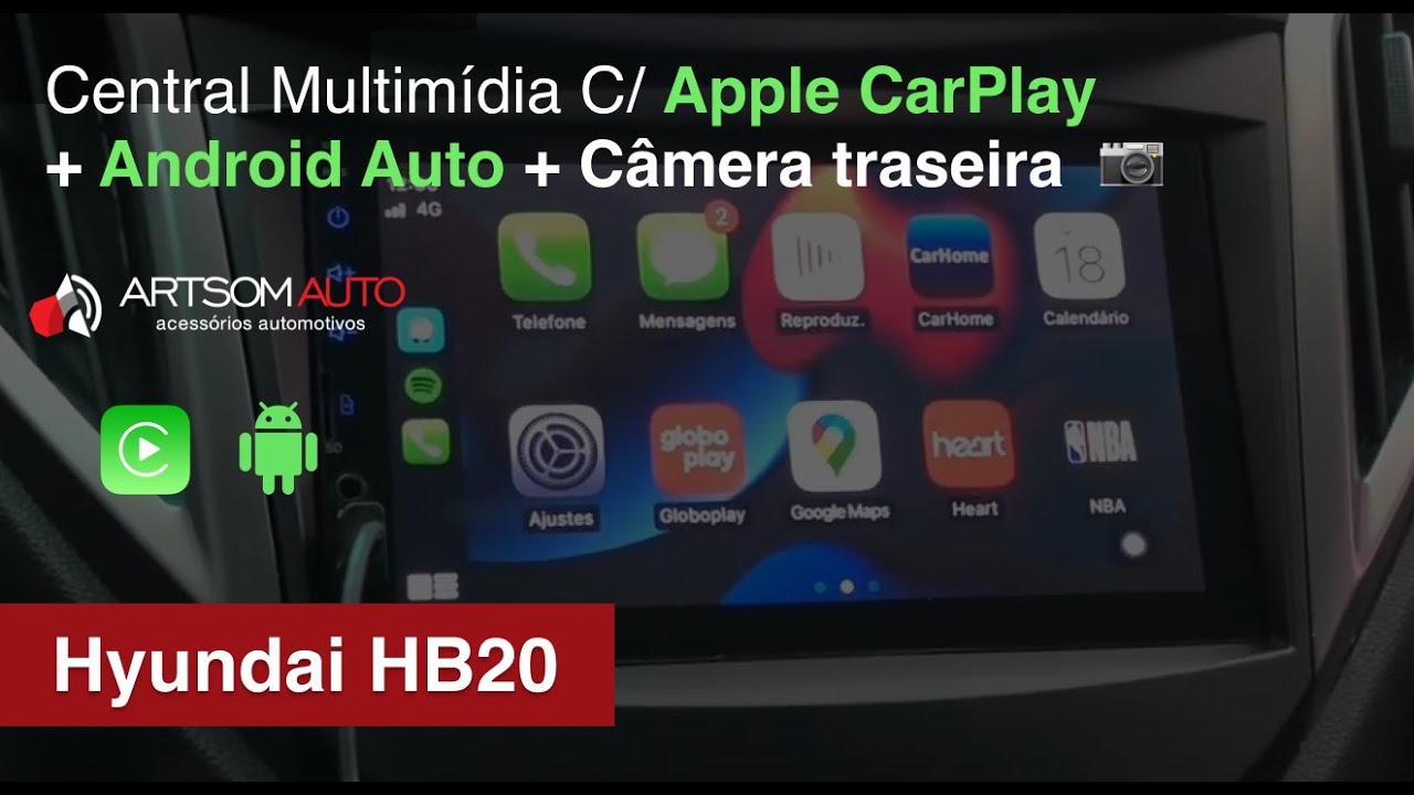 Hyundai HB20 - Central Multimídia com Apple CarPlay e Android auto + Câmera traseira - ArtsomAuto