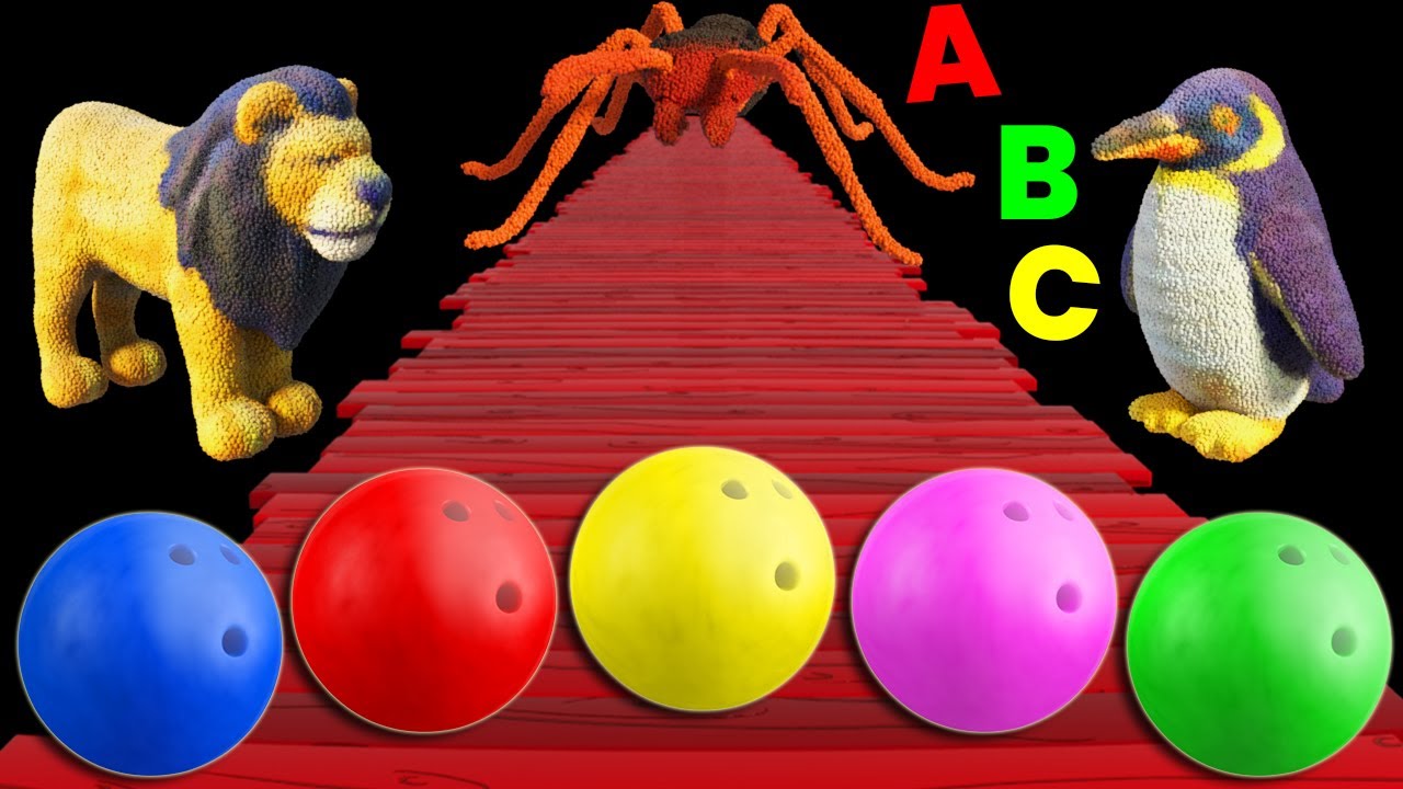 🐾🦁🐯🐵 ABC Animal Bowling! Learn Alphabet Animals with Kinetic Sand and Bowling Ball Fun 🎳 #alphabet