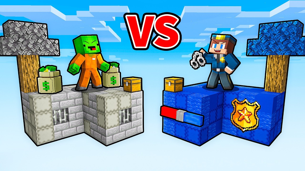 JJ and Mikey: PRISON vs POLICE Skyblock Battle in Minecraft - Maizen