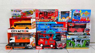 Unboxing Mainan Kereta Api, Truk Pemadam, Truck, Bus, Bajai, Bus Sekolah