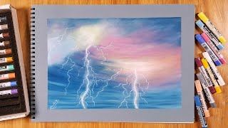 Simple drawing how to draw lightning in soft pastels - Koh-i-Noor