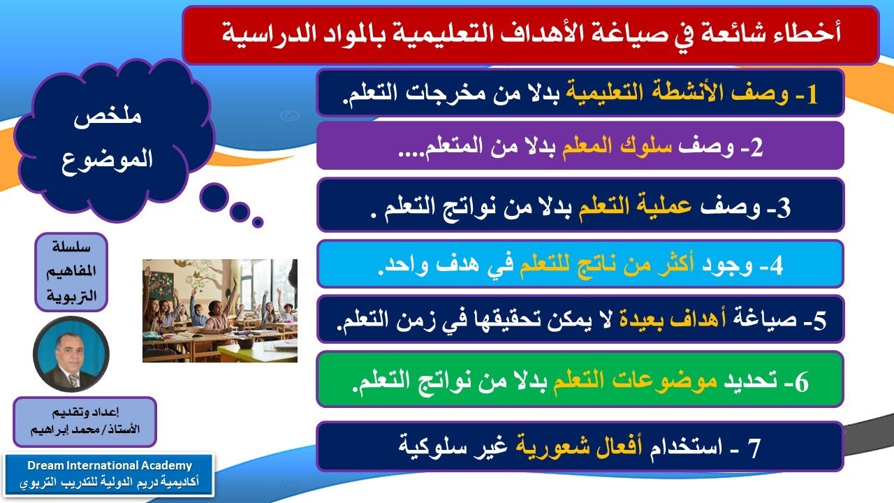 أخطاء شائعة في صياغة الأهداف التعليمية استاذ محمد ابراهيم - مستشار تعليمي وتربوي