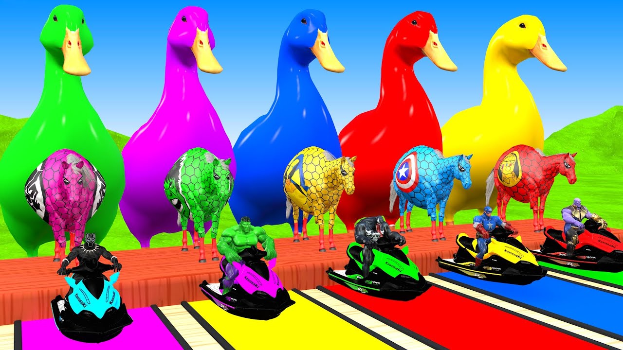 Long Slide Game With Cow Elephant Gorilla Hippopotamus Tiger - 3d Animal Game - Funny 3d Animals