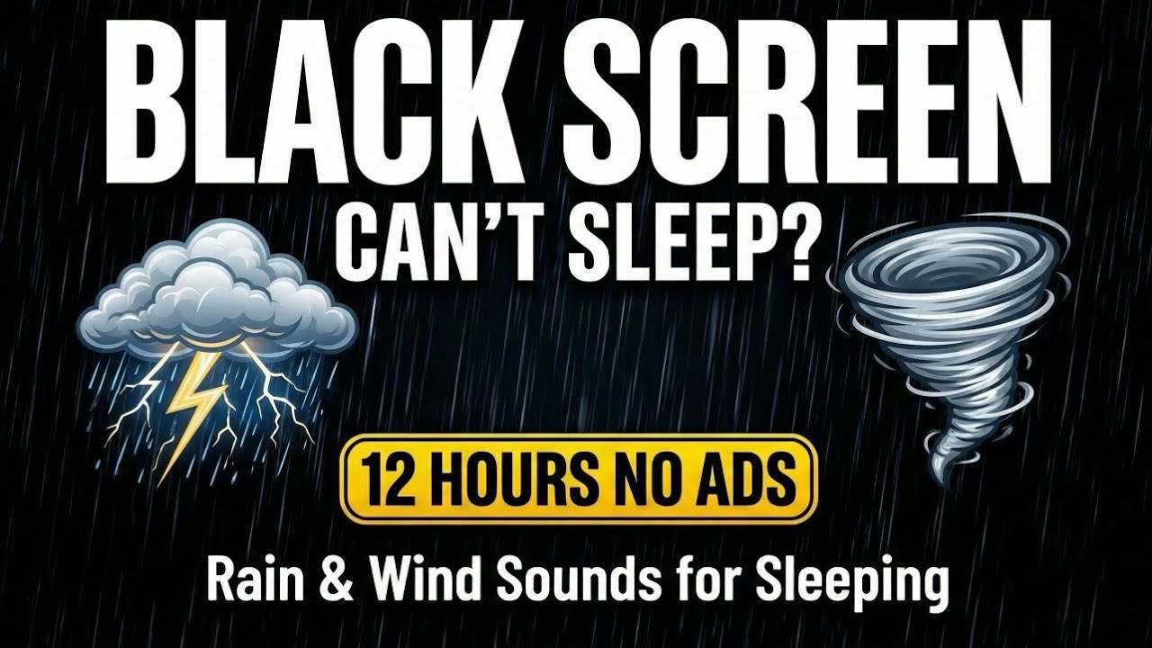 All Night Thunderstorm,Heavy Rain & Wind | Black Screen (12 Hours)