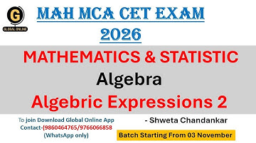 MAH MCA CET Exam 2026| Mathematics& statistic | Algebric Expression2 |By ShwetaChandankar