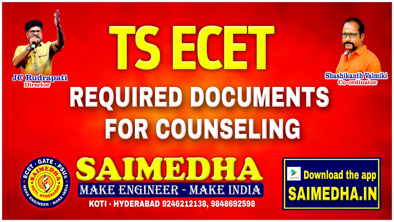 REQUIRED DOCUMENTS FOR COUNSELING || TS ECET 2022 || SAIMEDHA KOTI ...