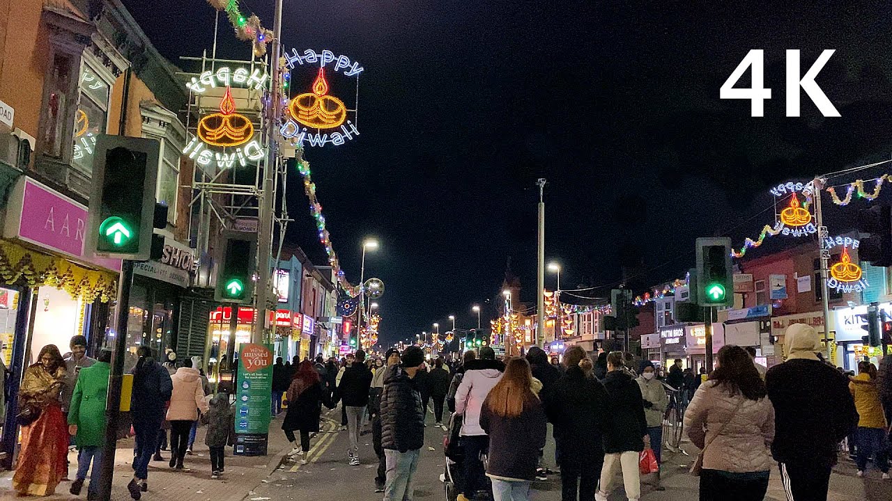 4K UHD 🇮🇳 HAPPY DIWALI 🍻🥳 Walking On Belgrave Road During The Diwali Night 2021 🇬🇧 Leicester