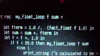 Ocaml program calculating e (base for natural logarithms).