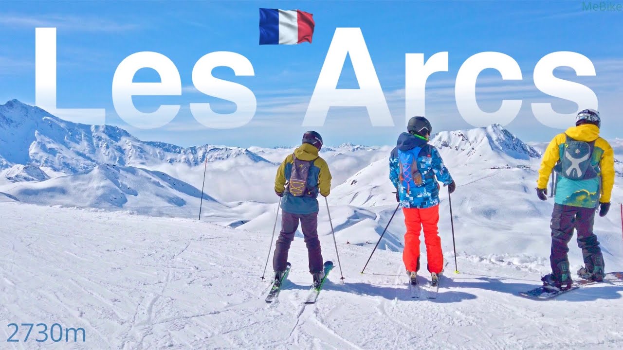 Skiing Les Arcs Blue Pistes + Chairlift | 4K 60fps Relaxing Smooth ASMR Video Tour (Mar 2023)