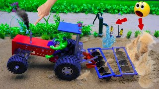 Diy mini tractor with  mini Bulldozer to making concrete road science project@SanCreator1