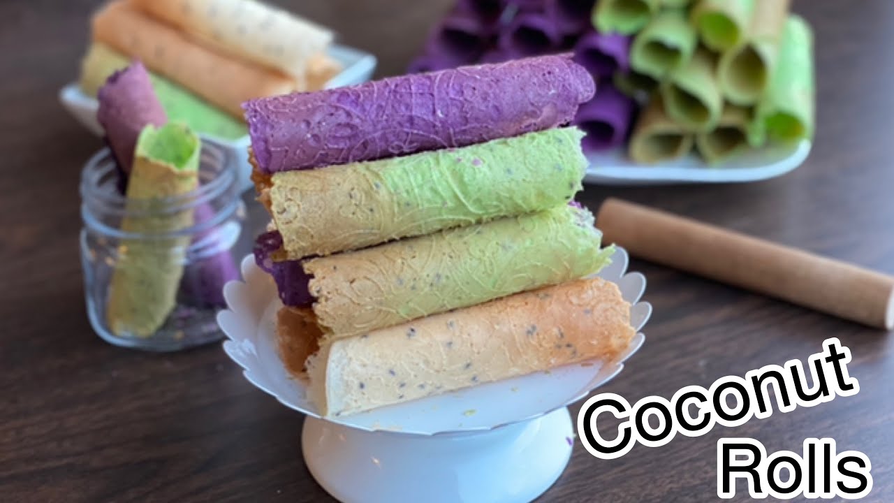 Coconut Rolls (crispy coconut rolls, ube/Pandan/vanilla flavored)