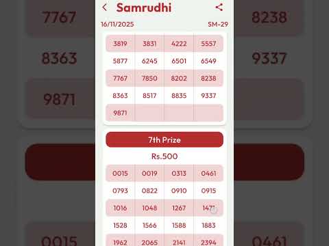 KERALA LOTTERY RESULT TODAY LIVE KERALA LOTTERY SAMRUDHI SM 29 KERALA LOTTERY RESULT 16 11 2025