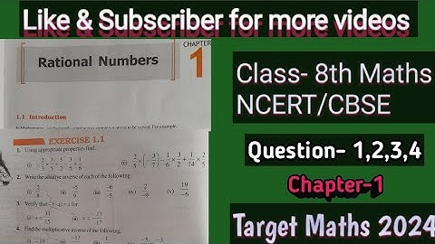 Chapter 1|| Class 8th||Ex 1.1||Que 1to 4||Rational Numbers|| Maths NCERT ||CBSE 2024