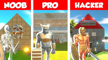 NOOB VS PRO VS HACKER - MANSION BUILD CHALLENGE IN ANIMAL REVOLT BATTLE SIMULATOR