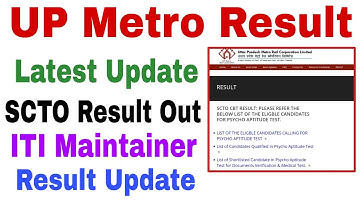 UP Metro Result 2021 | SCTO Final Result Out | ITI Maintainer Result Latest Update | UPMRC | LMRC |