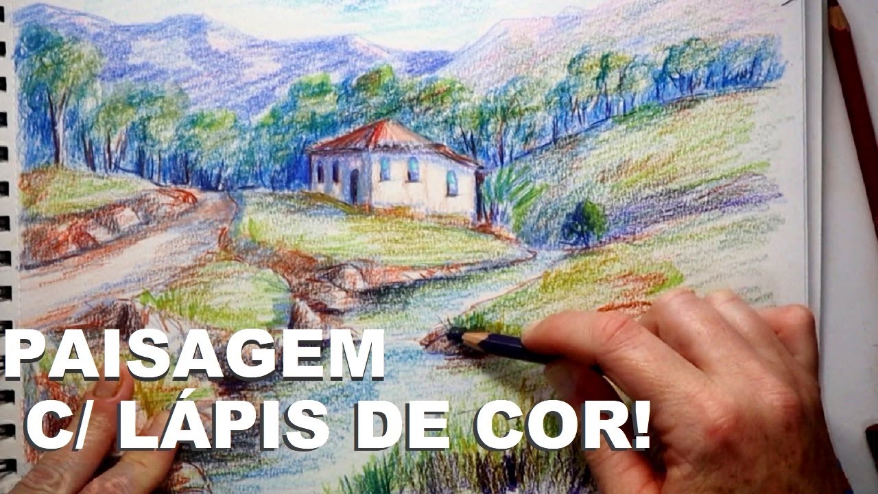 CASINHA do INTERIOR! Como DESENHAR uma CASINHA a beira do RIO! PAISAGEM com LÁPIS de COR!