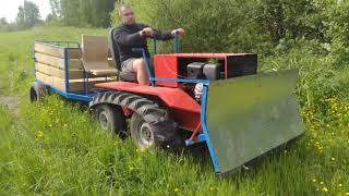 Гусеничный самодельный трактор с телегой и отвалом , ОБЗОР
