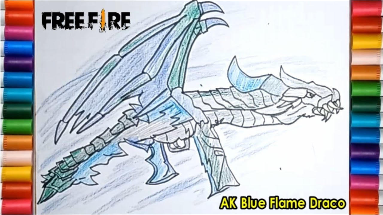 Cara Gambar AK Blue Flame Draco Free Fire Drawing Ak Blue Flame Draco FF YouTube