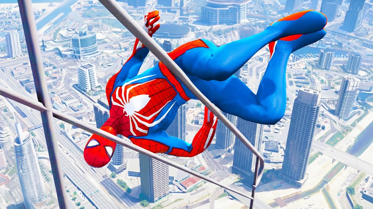 SPIDERMAN CRAZY JUMPS/FALLS (GTA 5 Spider-Man Fails) #77