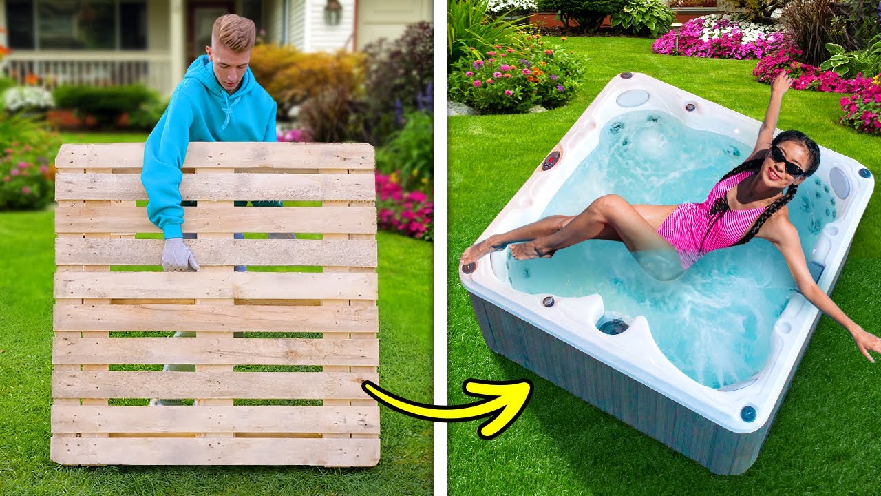 DIY BACKYARD POOL || Dollar Store DIY Ideas From Wooden Pallets || Giant Crafts And DIY Furniture