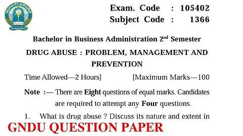 Gndu BBA 2nd Semester Drug Abuse Question Paper || BBA 2nd Semester Drug Abuse Question Paper