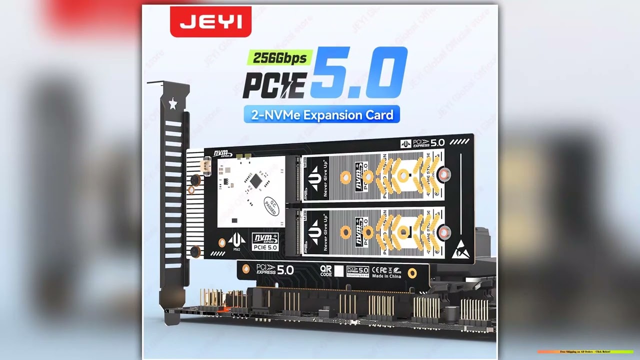 JEYI Support RAID PCIe 50 to Dual M2 NVMe Adapter 256Gbps Card Supports X8X16 Slot for 228022602242