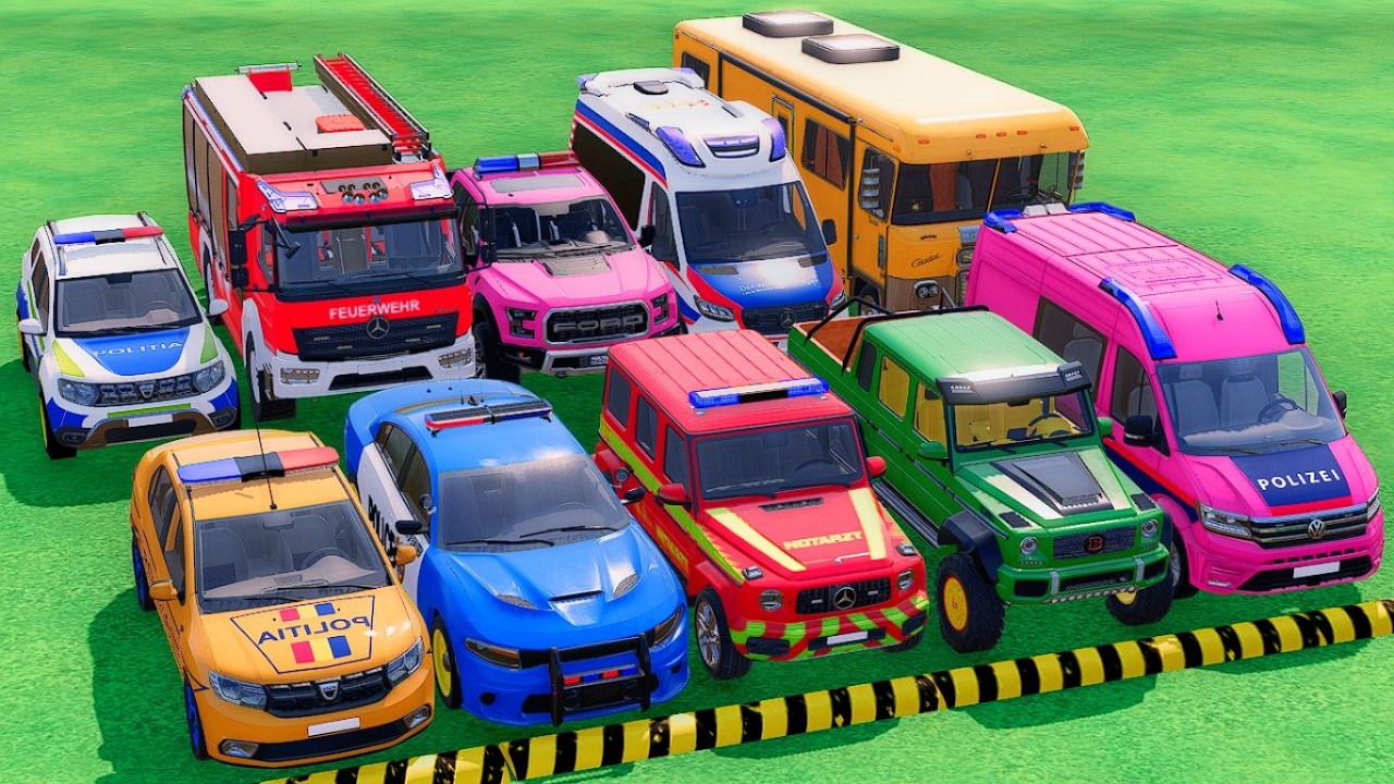 TRANSPORTING POLICE CARS, FIRE DEPARTMENT, AMBULANCE WITH TRAIN, DACIA, FORD, VOLKSWAGEN ! FS22 #33