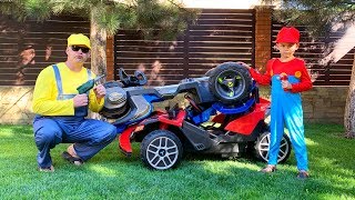 dima and funny daddy repair power wheels cars