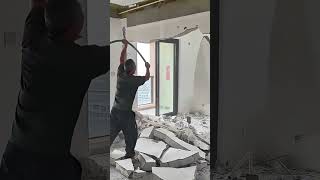 Satisfying Heavy Machinery: Tearing Down a Concrete Wall #worker #process #demolition #shorts