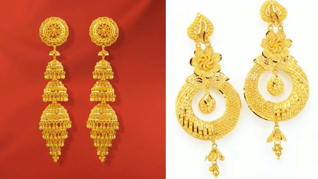 Latest gold Earrings designs | Gold Long Earrings Designs | Dangle ...