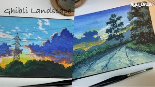 Studio Ghibli Landscape Painting | Quick and Easy | Miya Jelly Gouache Watercolor Painting