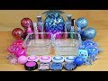 Slime PINK vs Light Blue Mixing makeup and glitter into Clear Slime Satisfying Slime Videos