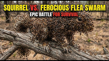 The squirrel patiently searches for food for its family during the snowy season.