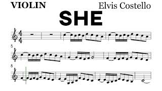 SHE by Elvis Costello Violin Sheet Music Backing Track Play Along Partitura