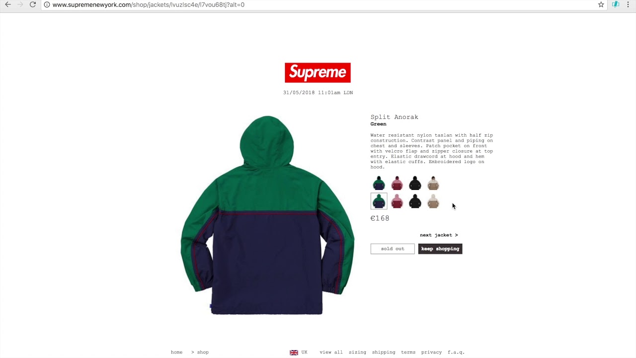 Comprando Supreme “ live cop” week 15 ss18´manual checkout´