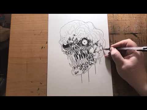 Drawing A Mutant Skull Time lapse Art