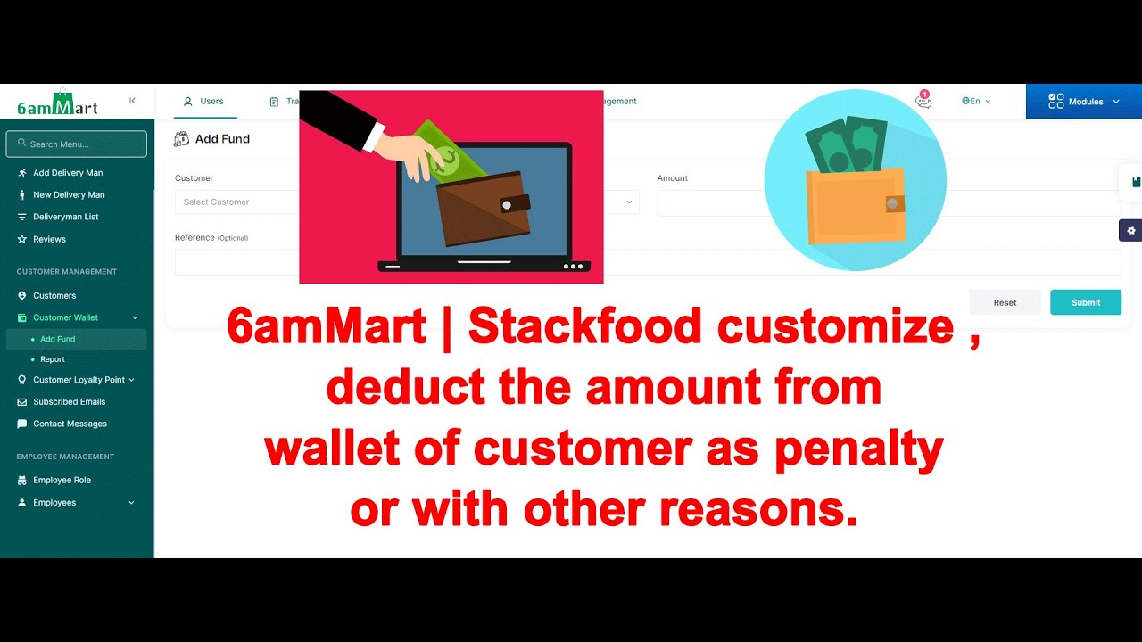 6ammart stackfood customize wallet of customer deduct amount from