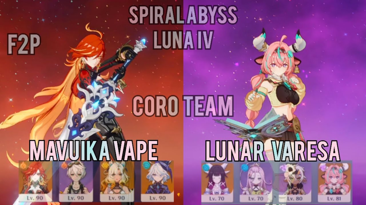 F2P CORO Team Mavuika vaporize and Varesa & Columbina lunar charge | spiral abyss 6.3|Genshin impact