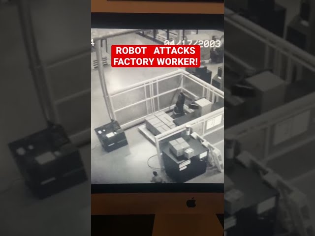 Robot Attacks Factory Worker! #shorts class=