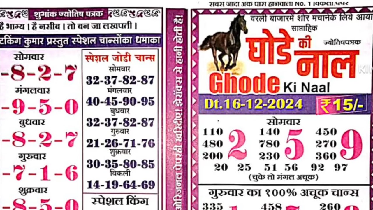 Ghode Ki Naal Chart 16-12-2024 To 21-12-2024 Kalyan Astrology Chart ...