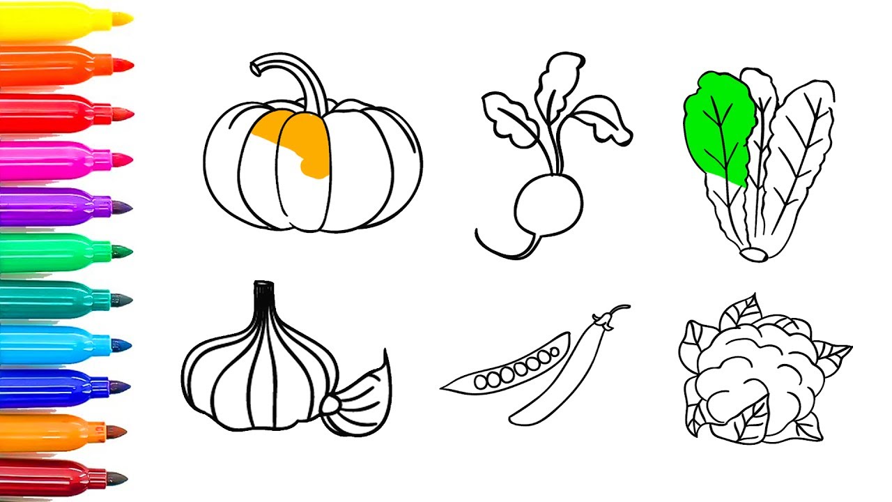 How To Draw Vegetables I PumpkinRadishCauliflowergarlic Coloring Pages For Children