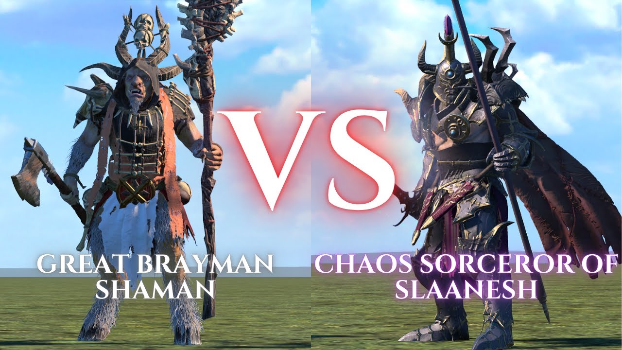 WARHAMMER III Total War 1V1: Great Bray Shaman VS Chaos Sorceror of Slaanesh